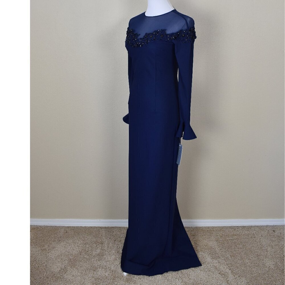 Teri Jon Rickie Freeman Long Navy Blue Formal Dress NEW 2 - Picture 3 of 11